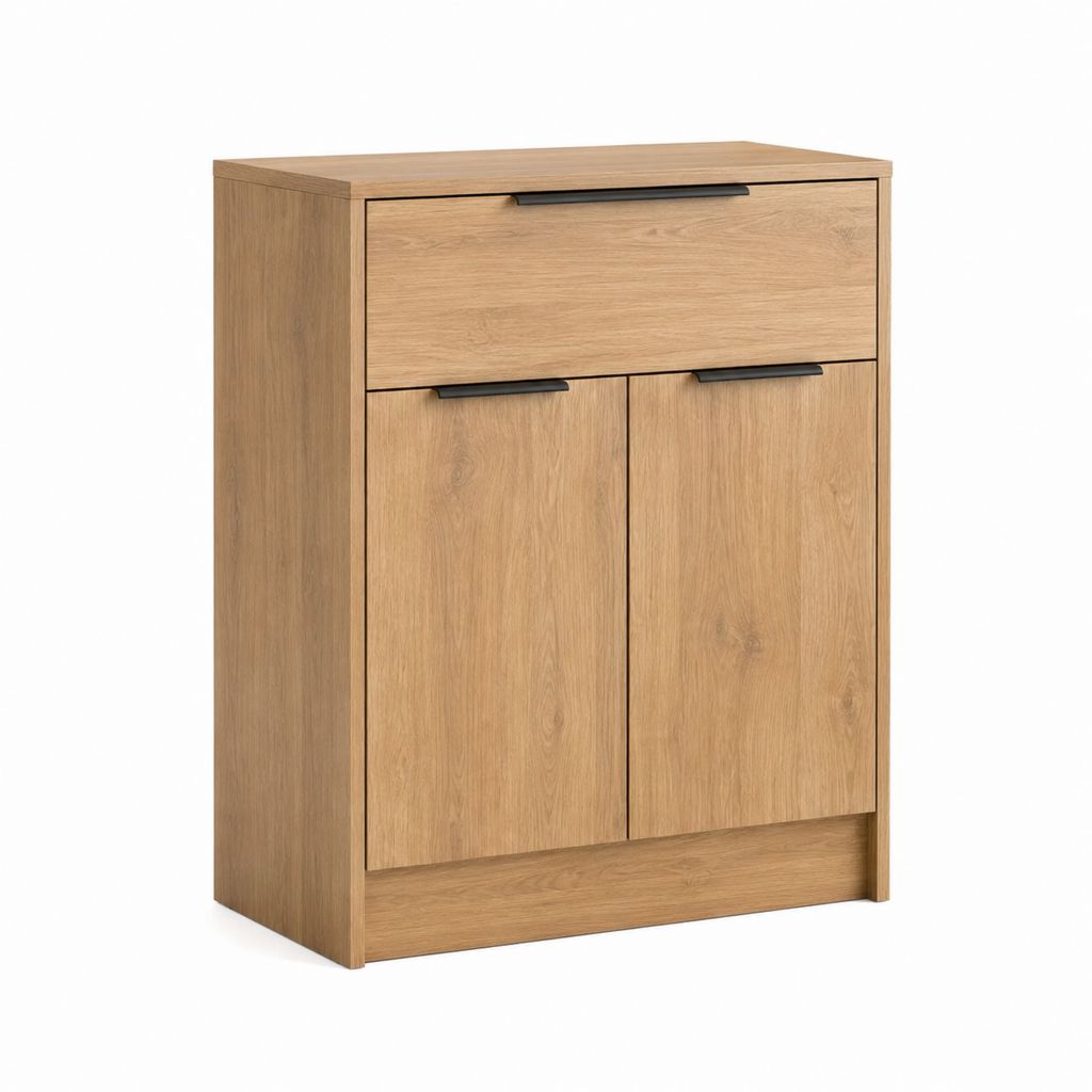 Buffet de rangement chêne clair en panneaux de particules 80 x 40 x 120 cm