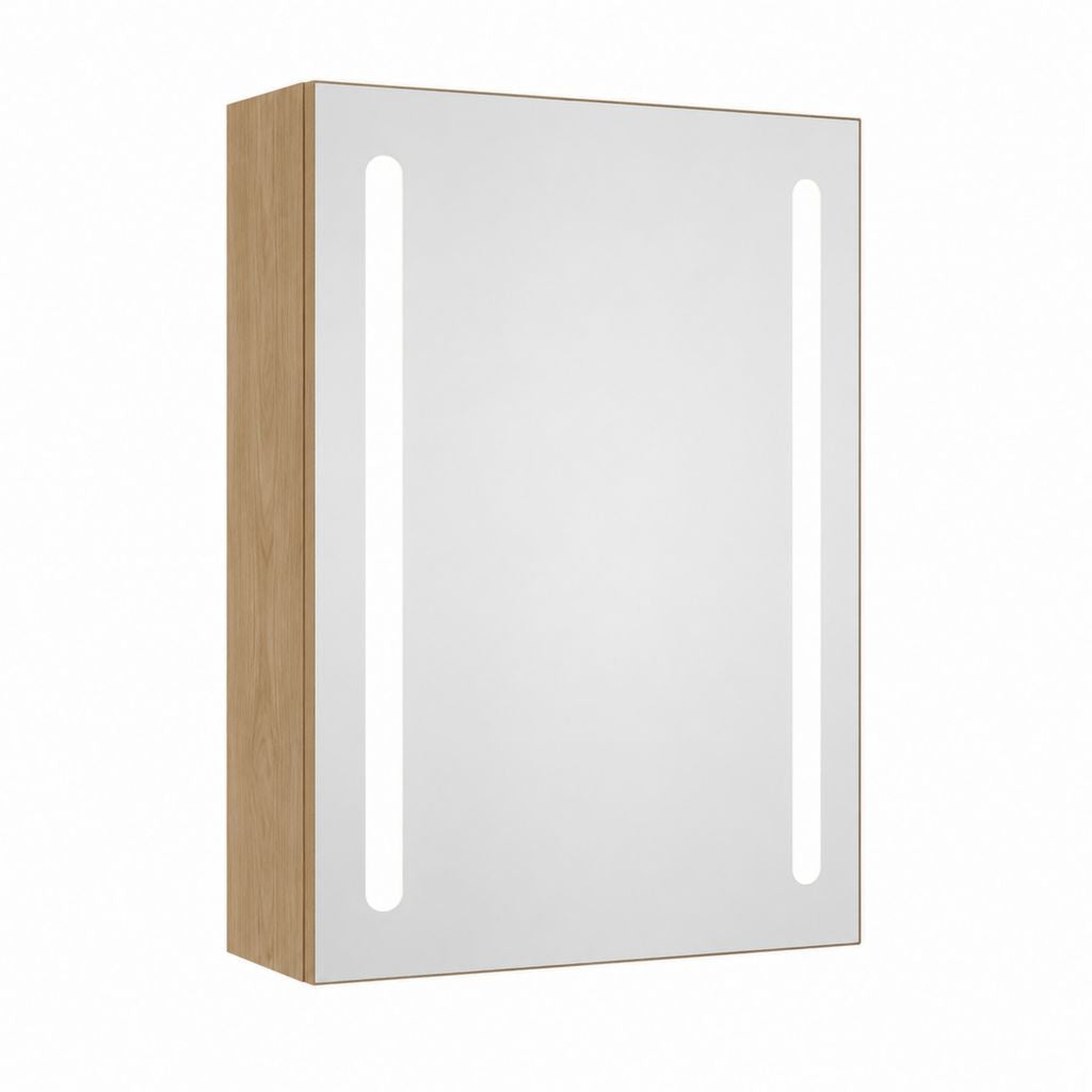 Armoire de toilette miroir LED rectangulaire chêne MDF 60 x 15 x 80 cm