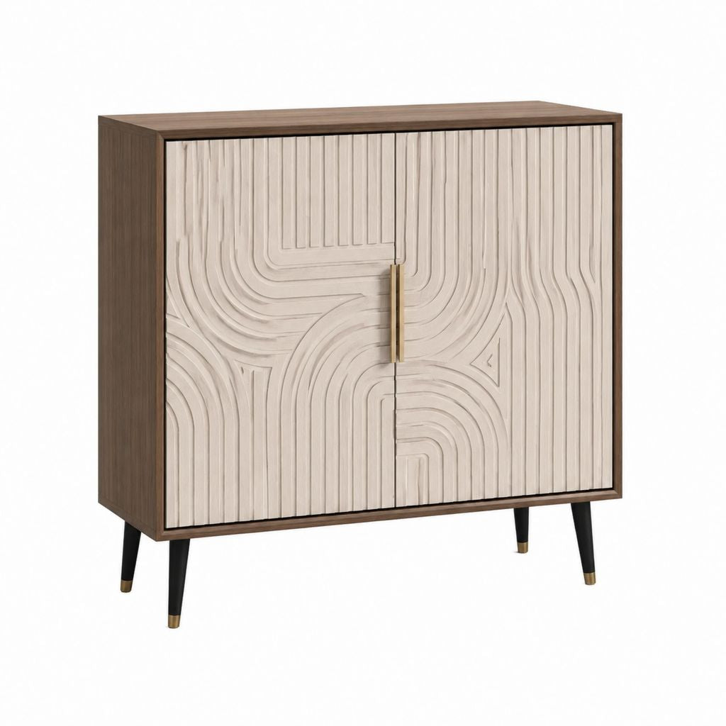Buffet 2 portes rectangulaire beige et noyer en MDF et panneaux de particules 100 x 45 x 110 cm