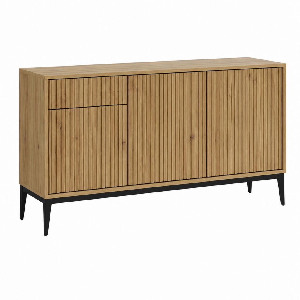 Buffet 3 portes 1 tiroir en bois d'acacia naturel et acier noir 160 x 40 x 85 cm