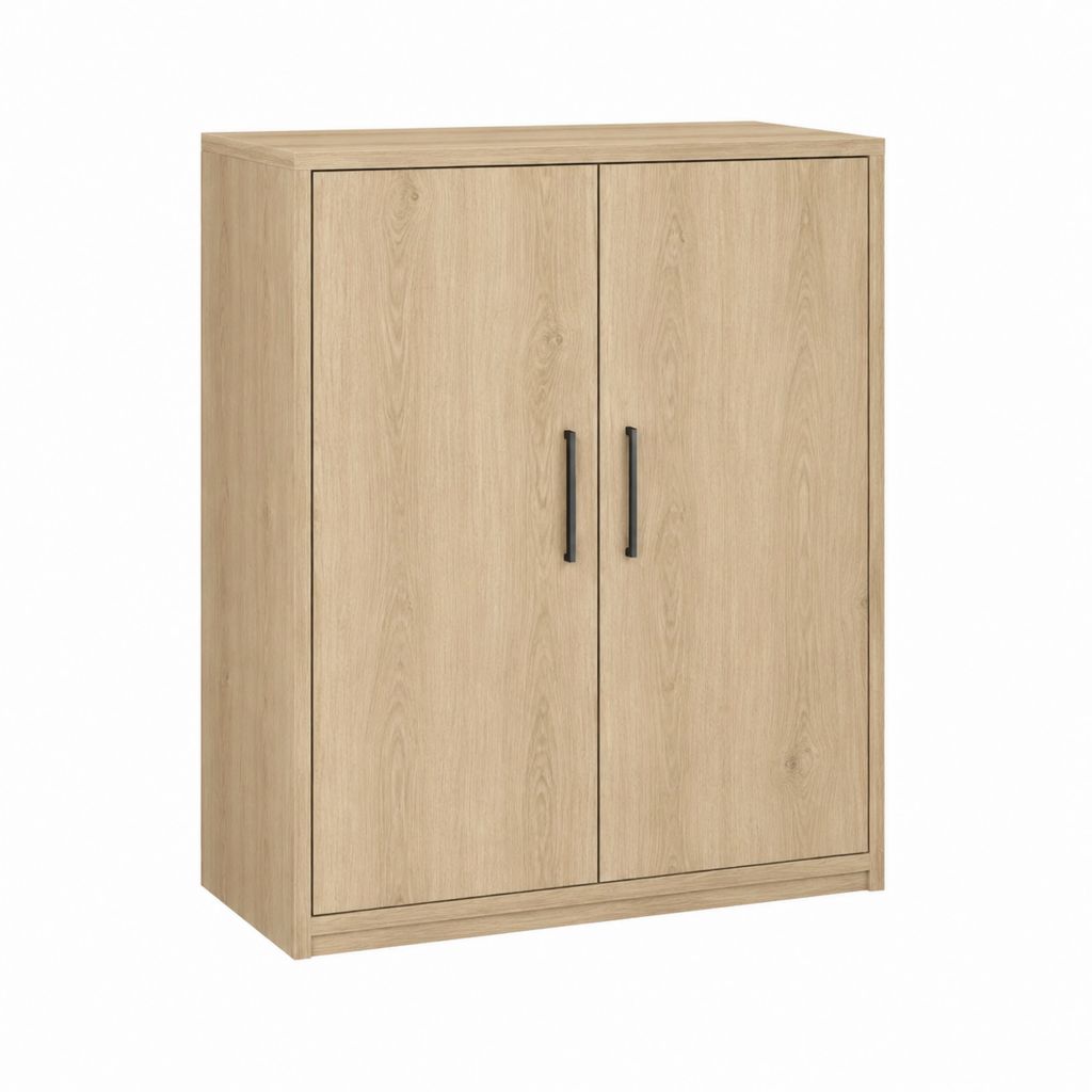 Buffet haut rectangulaire 2 portes chêne clair en panneaux de particules 90 x 40 x 120 cm