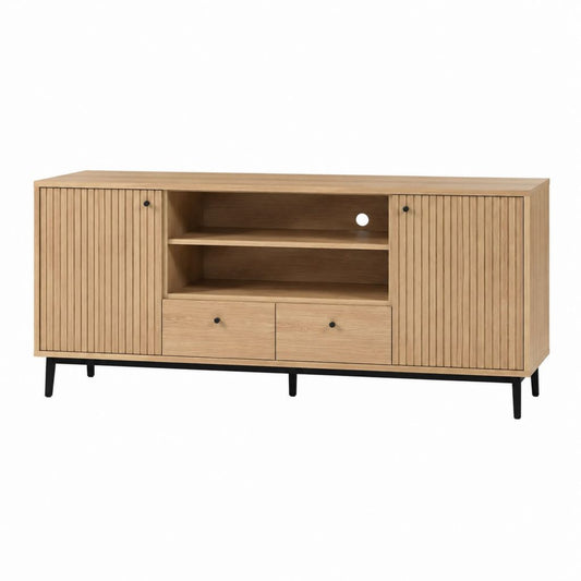 Buffet 2 portes 2 tiroirs chêne clair en MDF plaqué chêne rectangulaire 160 x 40 x 80 cm