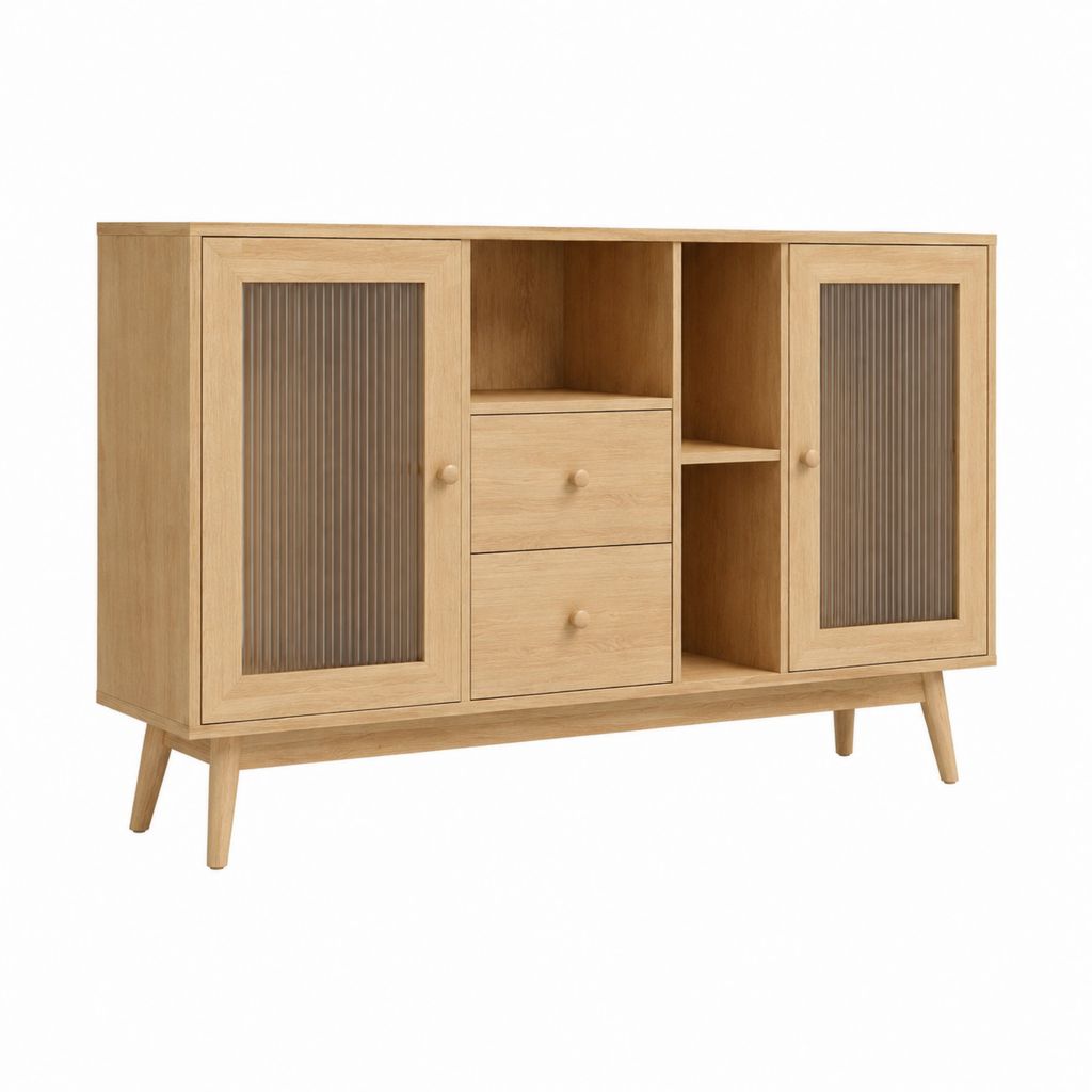 Buffet de rangement rectangulaire chêne clair MDF plaqué chêne 160 x 40 x 90 cm