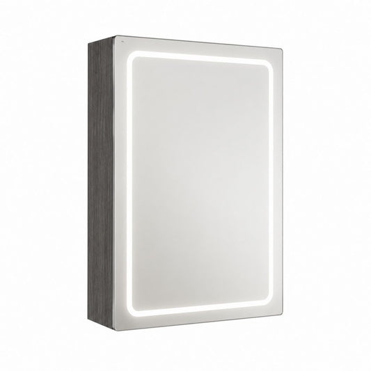 Armoire miroir de salle de bain LED rectangulaire gris foncé en panneau de particules mélaminé et verre 60 x 80 x 15 cm