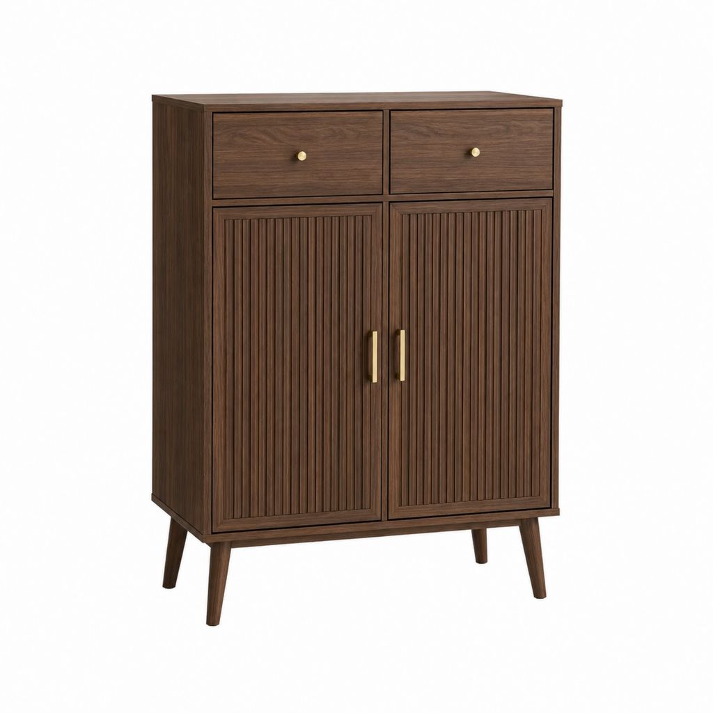 Buffet de salle à manger brun noyer en MDF plaqué avec 2 portes et 2 tiroirs 80 x 40 x 110 cm