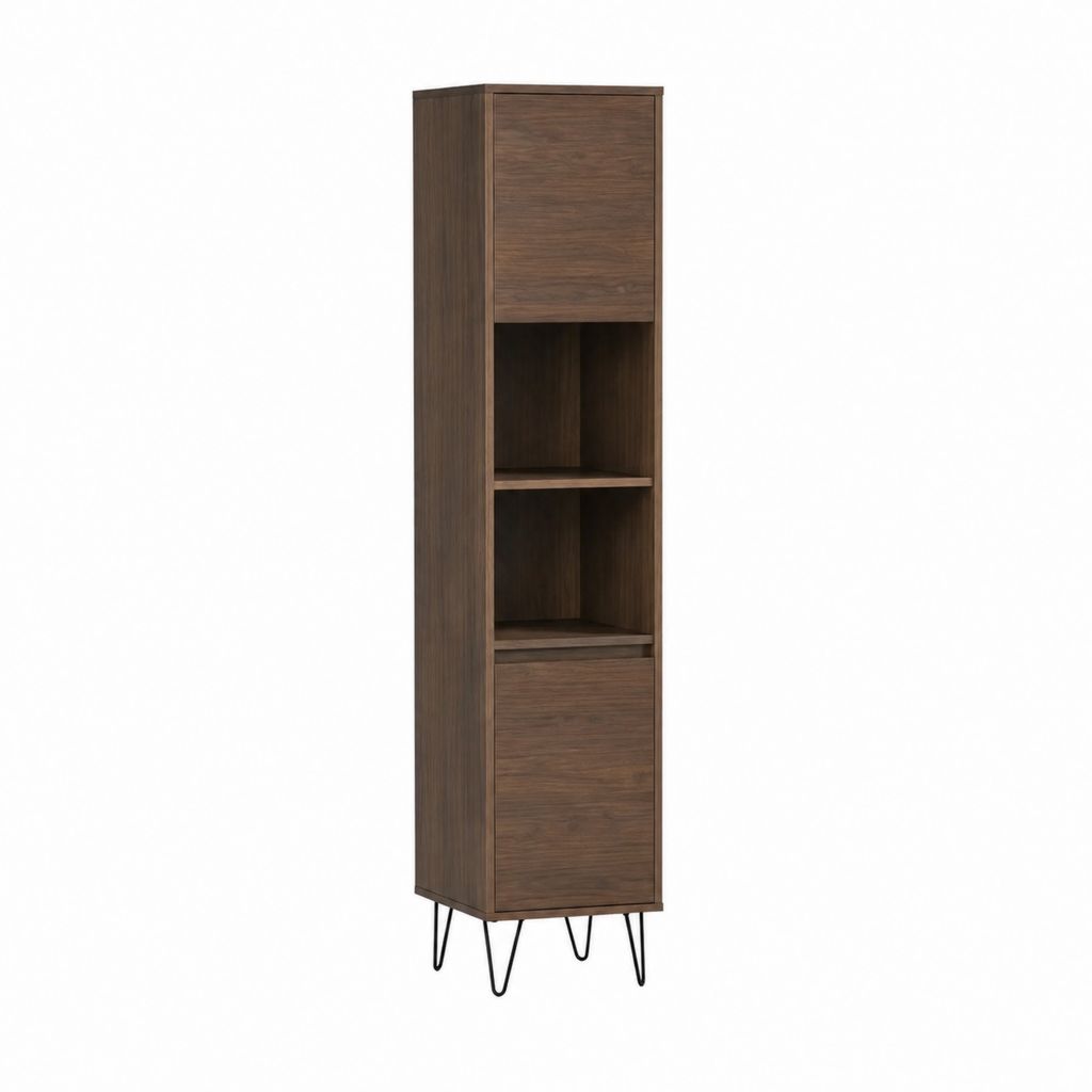 Colonne de salle de bain 35 x 30 x 170 cm brun noyer en panneaux de particules mélaminés avec rangement ouvert