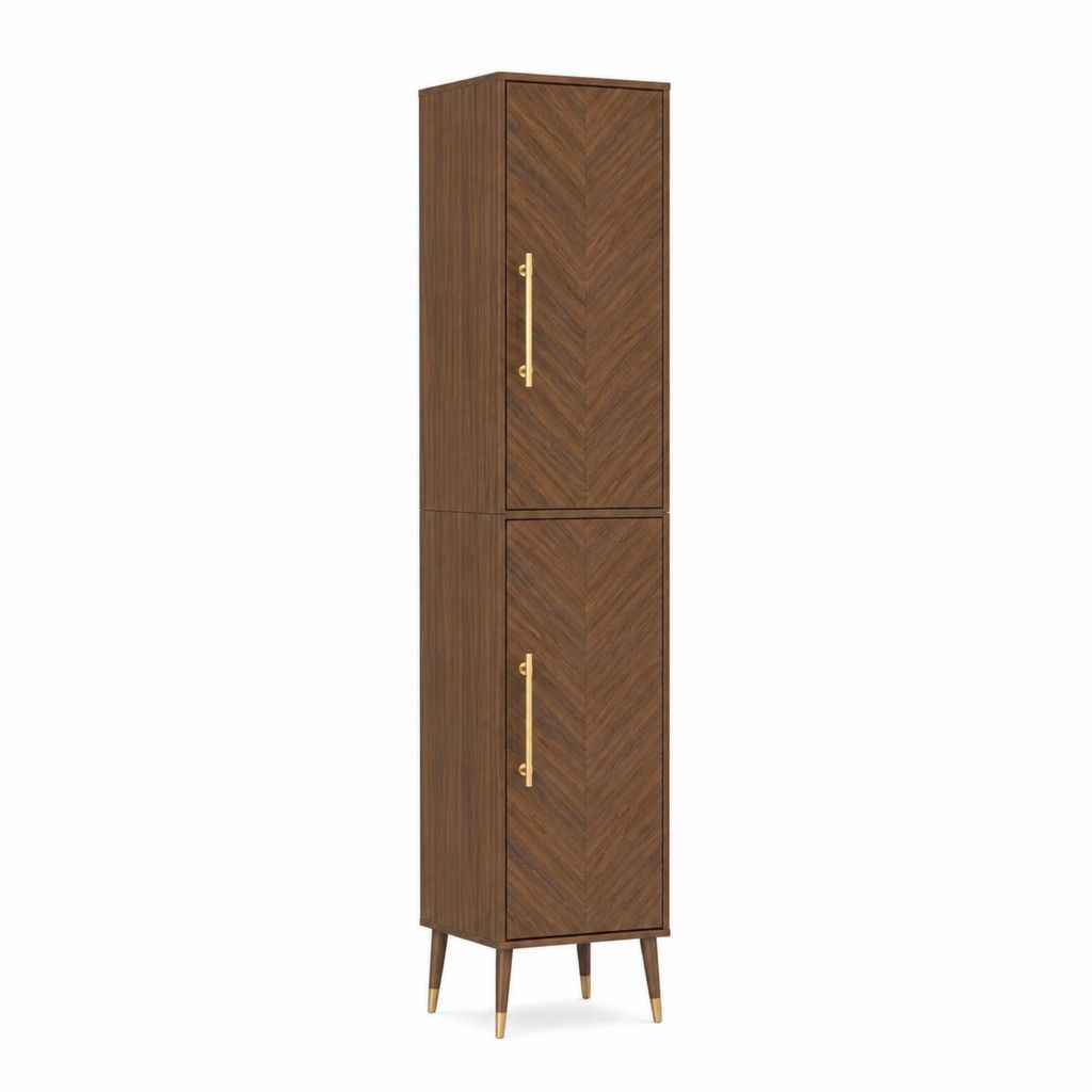Buffet haut 2 portes brun noyer en MDF plaqué 60 x 40 x 180 cm