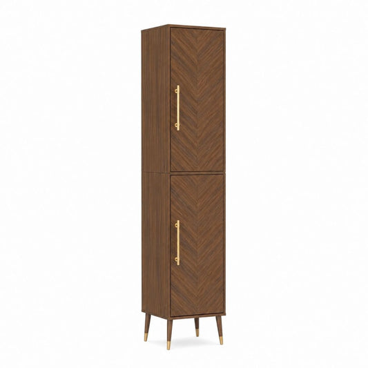 Buffet haut 2 portes brun noyer en MDF plaqué 60 x 40 x 180 cm