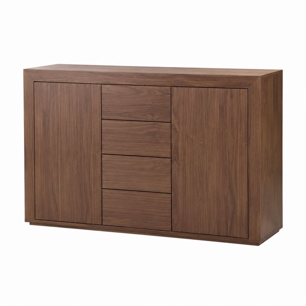 Buffet de rangement marron noyer en panneaux MDF plaqués noyer rectangulaire 160 x 45 x 90 cm