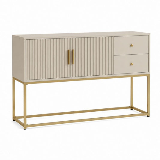 Buffet de salle à manger beige et doré en MDF et acier rectangulaire 120 x 40 x 85 cm
