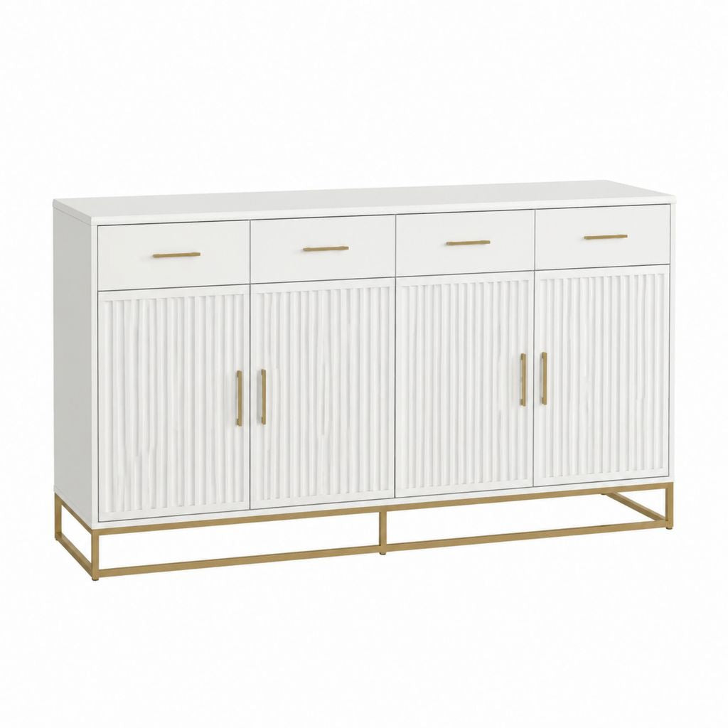 Buffet de salle à manger blanc en MDF avec 4 portes et 4 tiroirs 160 x 40 x 85 cm