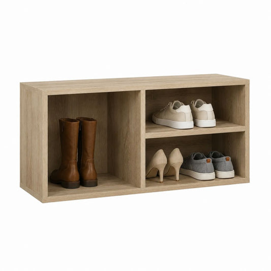 Meuble à chaussures 3 compartiments chêne clair en panneaux de particules 80 x 30 x 45 cm