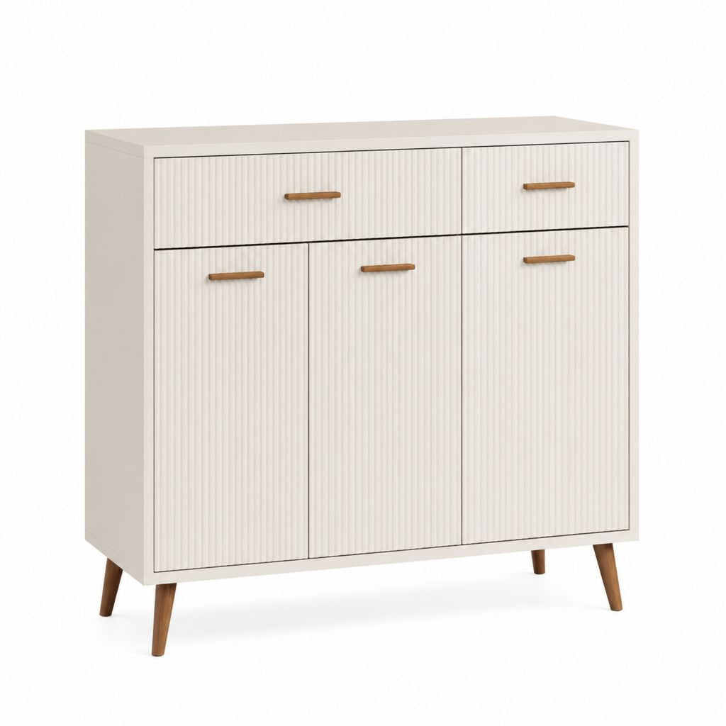 Buffet de rangement blanc cassé en MDF rectangulaire 100 x 40 x 100 cm avec 3 portes et 2 tiroirs