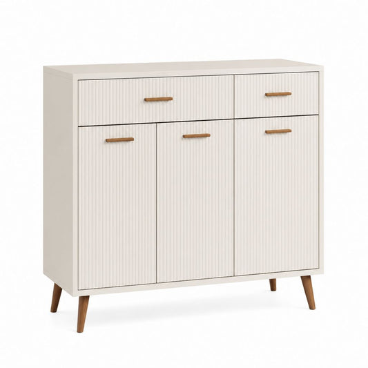 Buffet de rangement blanc cassé en MDF rectangulaire 100 x 40 x 100 cm avec 3 portes et 2 tiroirs