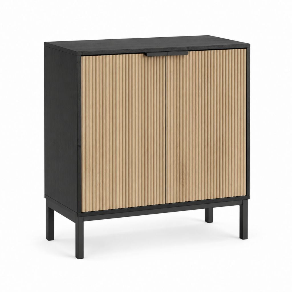 Buffet de rangement 2 portes noir et chêne clair en MDF rectangulaire 80 x 40 x 110 cm