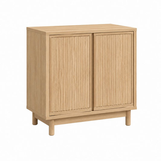 Buffet 2 portes chêne clair MDF plaqué chêne rectangulaire 80 x 40 x 90 cm