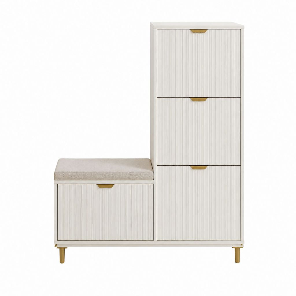 Meuble à chaussures avec banc blanc cassé et beige en MDF 100 x 30 x 120 cm